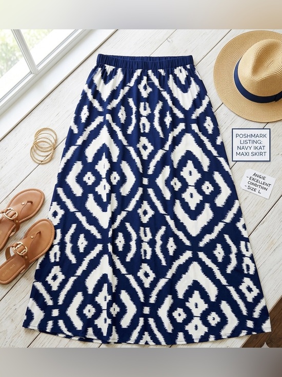 Angie Dresses & Skirts - Angie bohemian-inspired navy S maxi skirt with bold ikat and geometric prints.